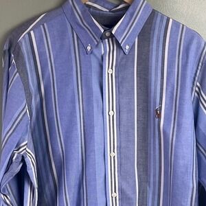 Ralph Lauren Classic Oxford Blue Striped Pony Long Sleeve Button Shirt Large
